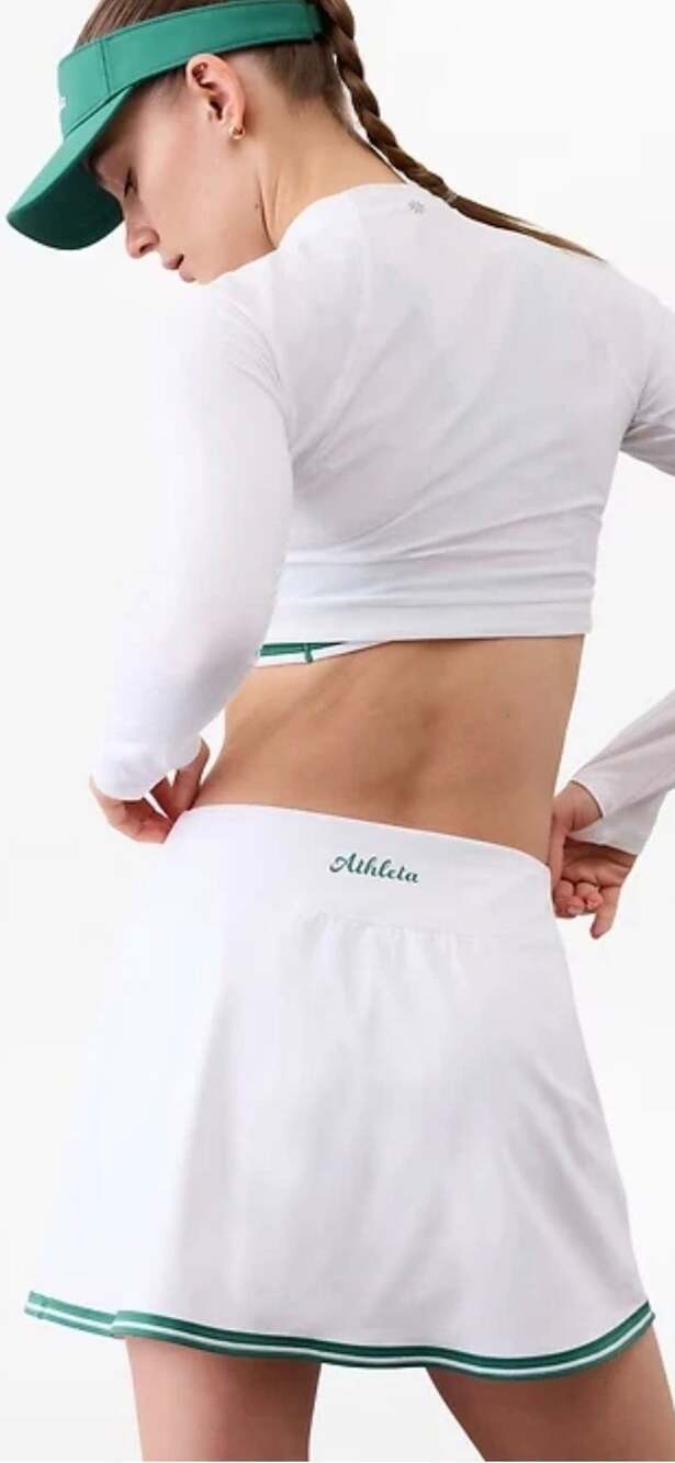 Athleta CrossCourt High Rise Tipped Skort White Green Trim XL Athletic